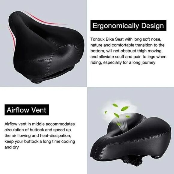 TONBUX Black Leather Comfort Dual Shock 10.6 x 8.2 in Bicycle Seats SU215 - Picture 6 of 7